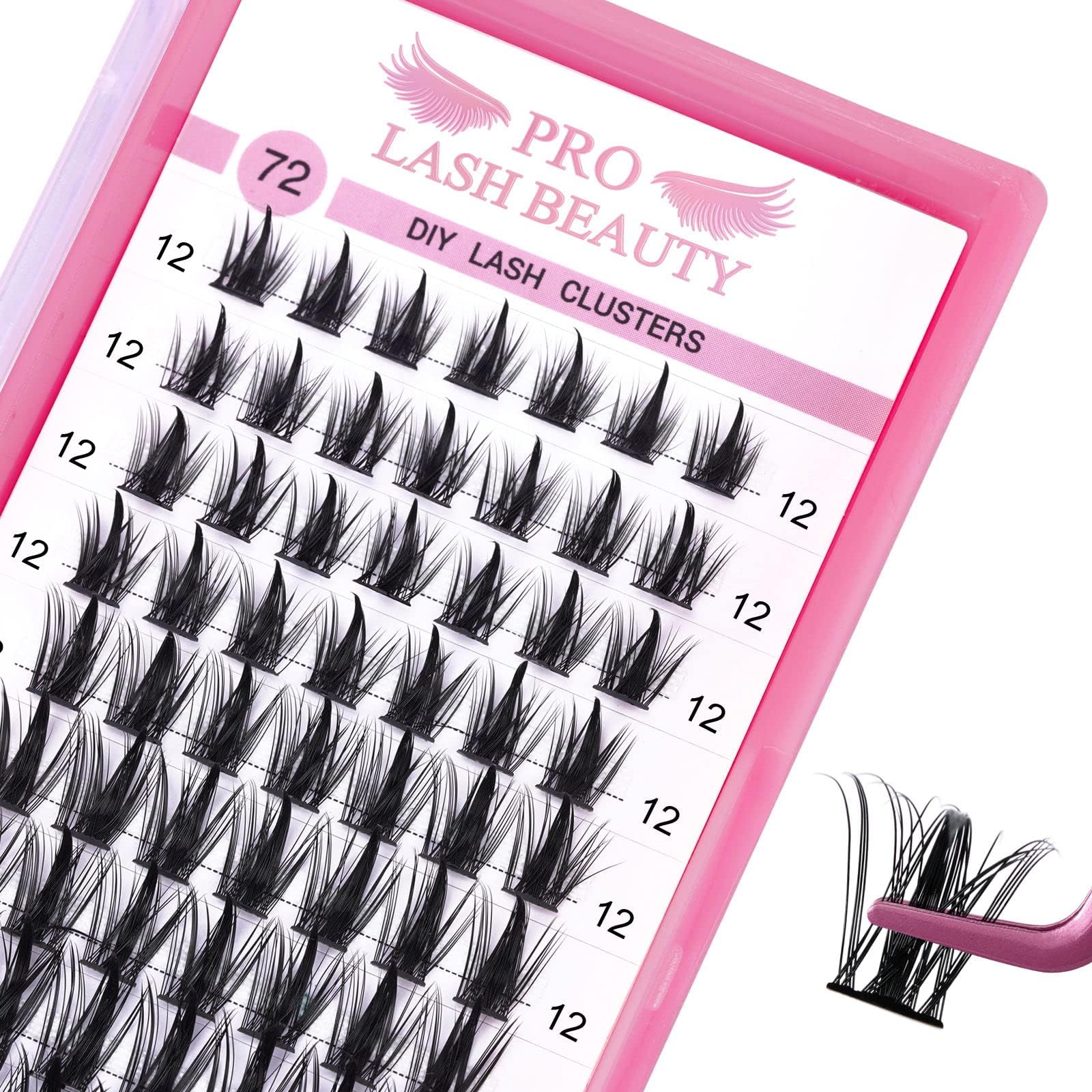 Cluster Lashes 72 Pcs Lash Clusters DIY Eyelash Extension Individual Lashes Flirt D-12mm Thin Band Easy to Apply at home Lashes(Flirt,D-12mm) — image 1