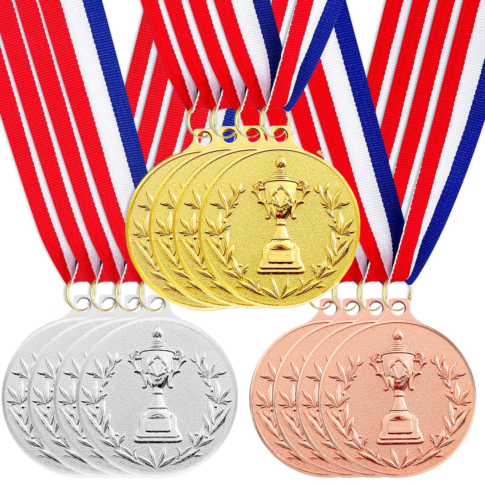 Santme 12PCS Award Medals, Gold Silber Bronze Medals with Neck Ribbons Kids Reward Medal Winner Medals for Competitions, Party,Sports,Olympic Style