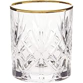 Lorren Home Trends Siena Collection Crystal Double Old Fashion Beverage Glass with Gold Band Design, Set of 4,10 FL OZ