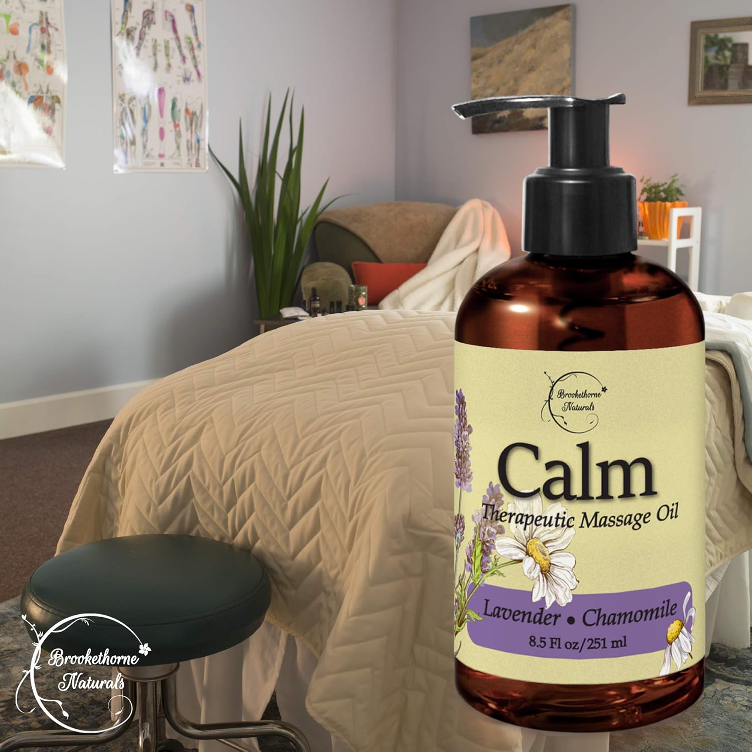 Calm Massage Oil with Lavender & Chamomile Essential Oils to Relax Sore