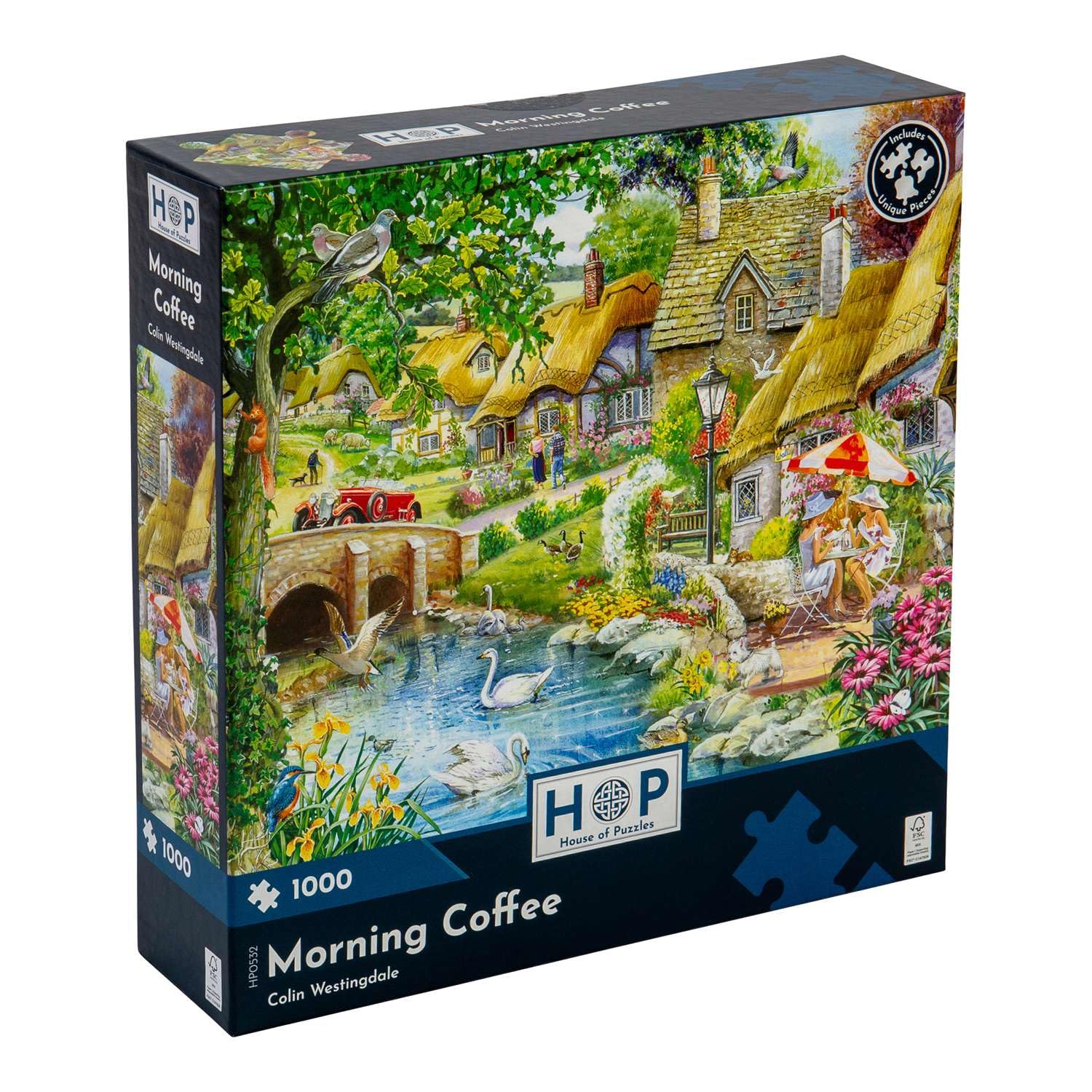 The House of Puzzles - Morning Coffee Jigsaw - 1000 Piece Jigsaws For Adults, Artist Illustrated, Scenic Landscape, Deluxe Puzzle Gifts