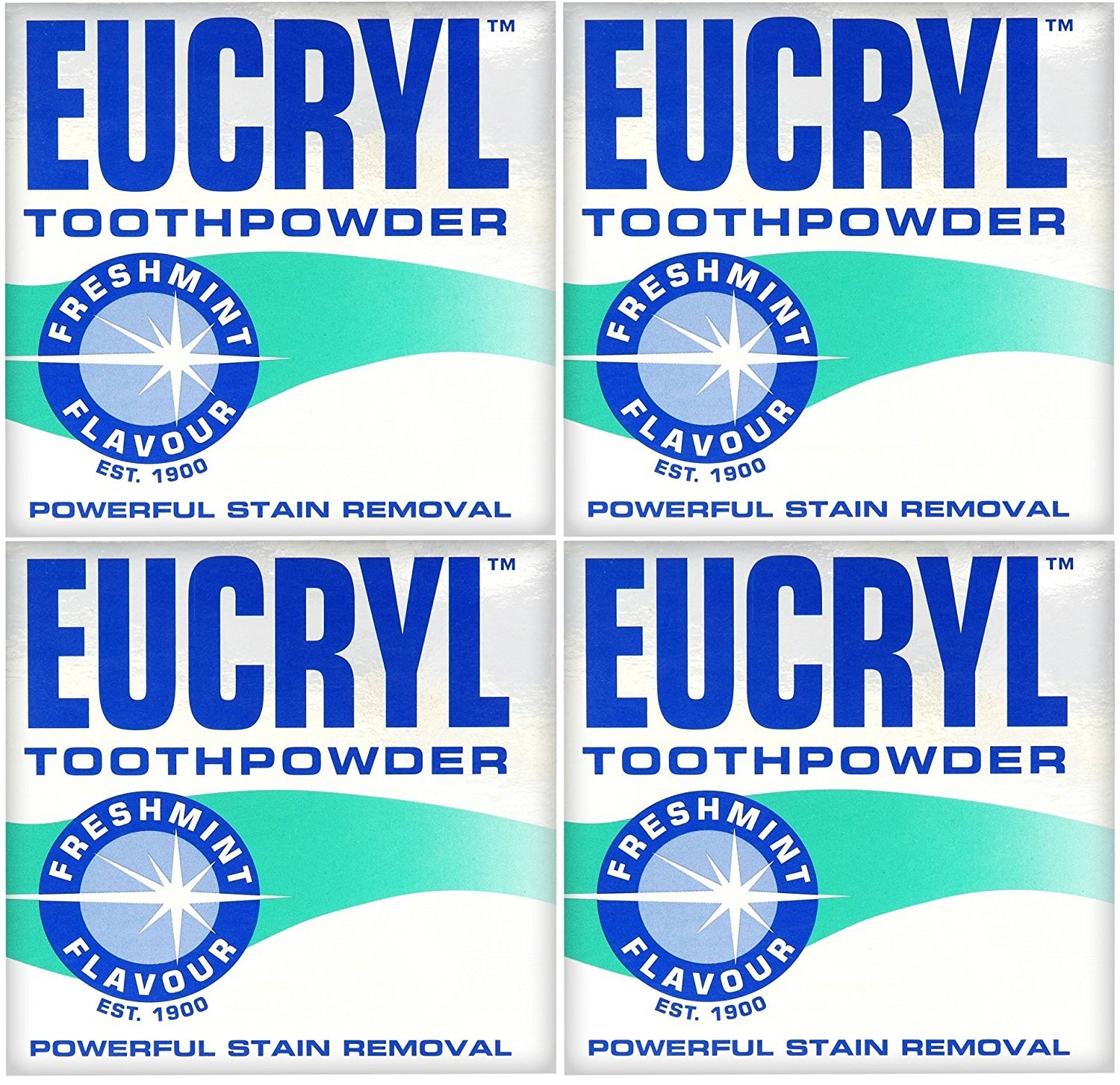 x4 Eucryl Smokers Tooth Powder Freshmint Flavour 50g