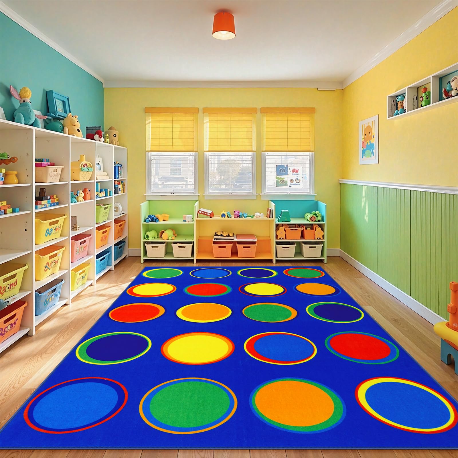 Photo 1 of LIVEBOX Sitting Spots Kids Classroom Rug, Washable School Learning Area Rugs, Colorful Preschool Kids Classroom Carpet Non-Slip Playroom Mat for Daycare Learning, 6'x9'(Seats-20)