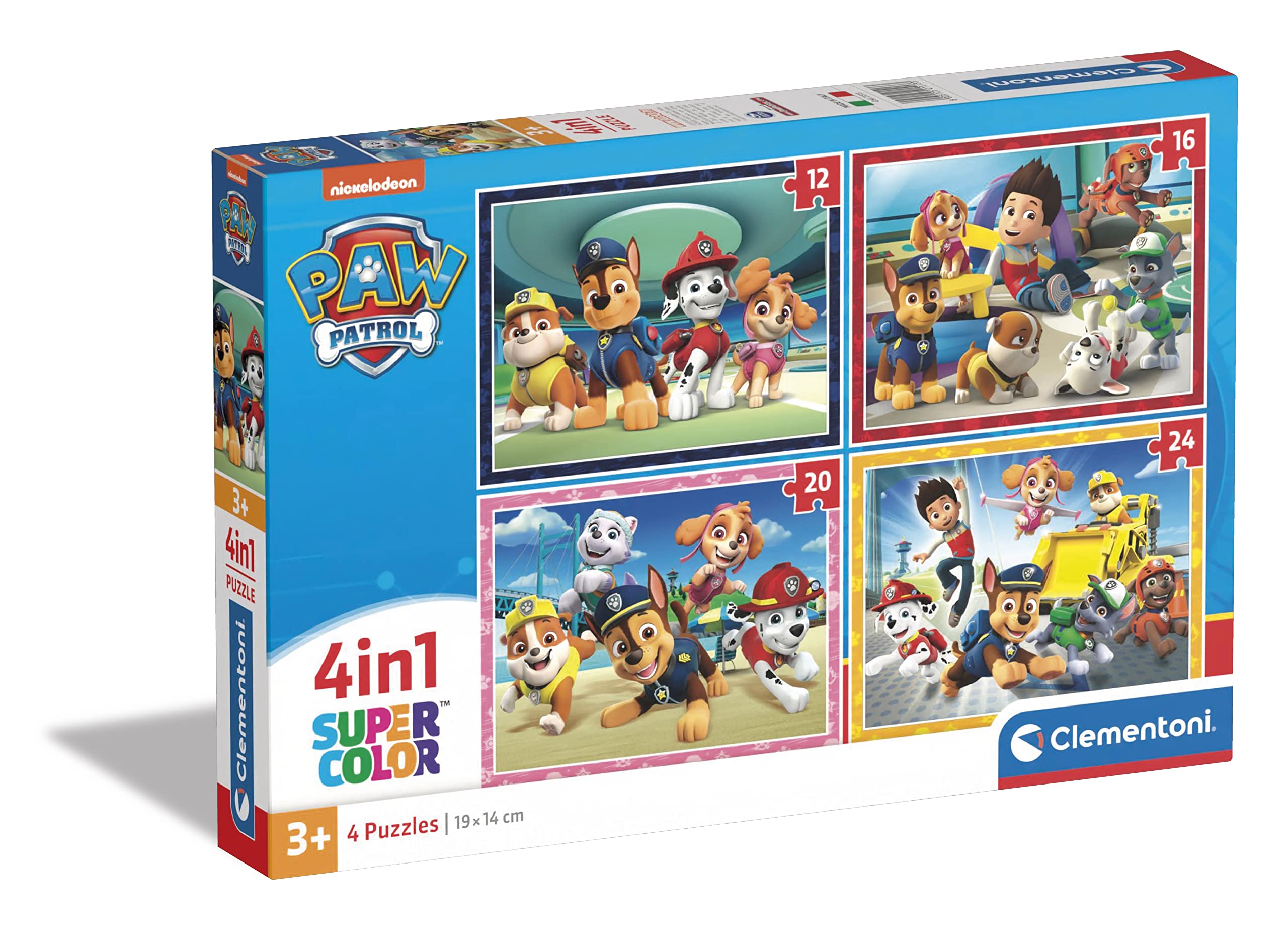 Clementoni - 21513-4 In 1 Supercolor Puzzle - Paw Patrol - 12+16+20+24 Pieces, Jigsaw Puzzle For Kids Age 3, Puzzle Cartoon, Made In Italy