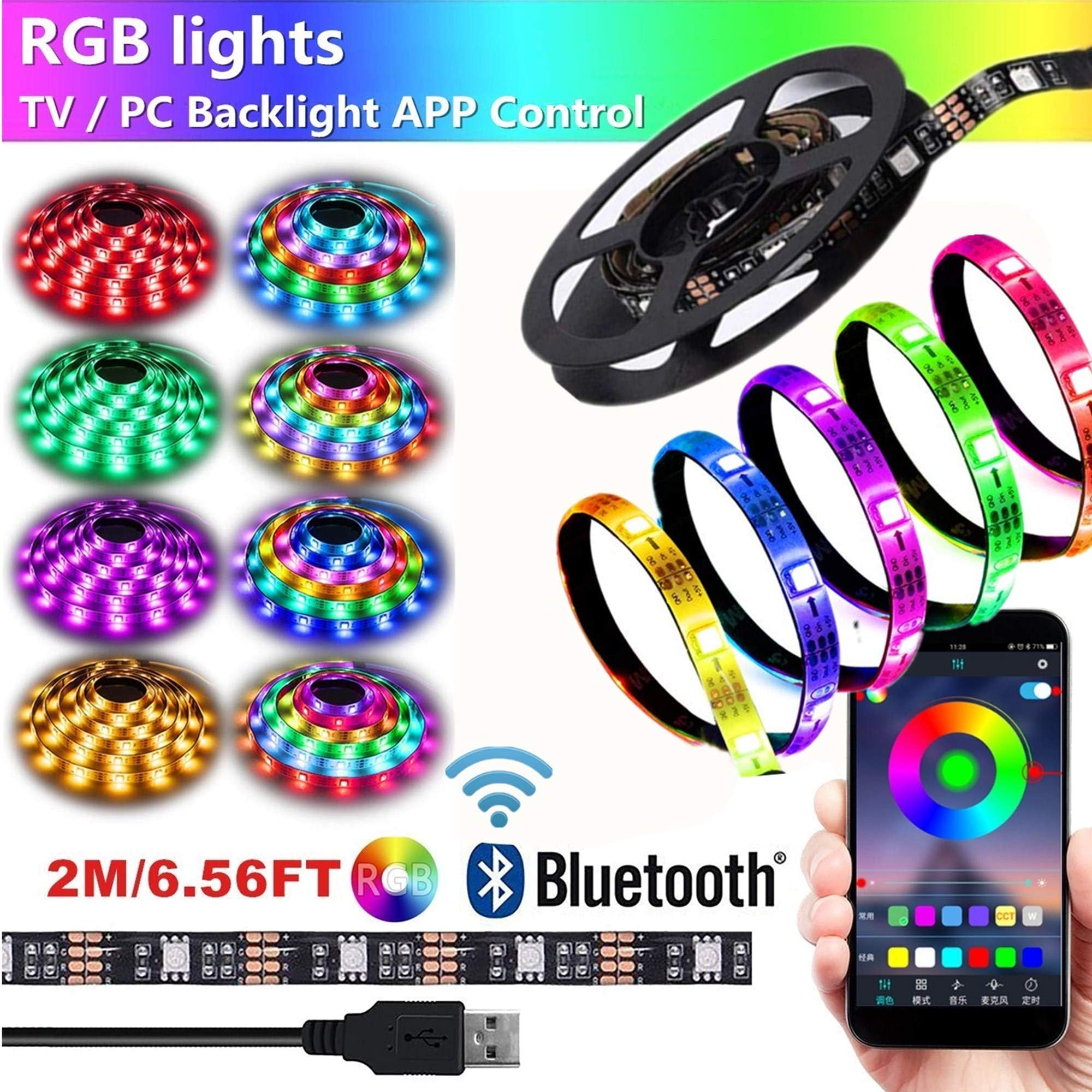 Mioke LED Strips Lights USB 2M TV/PC Backlight APP/Bluetooth Control,RGB Lights 16 Million Colors Music Sync for 40-60inch TV (2m)