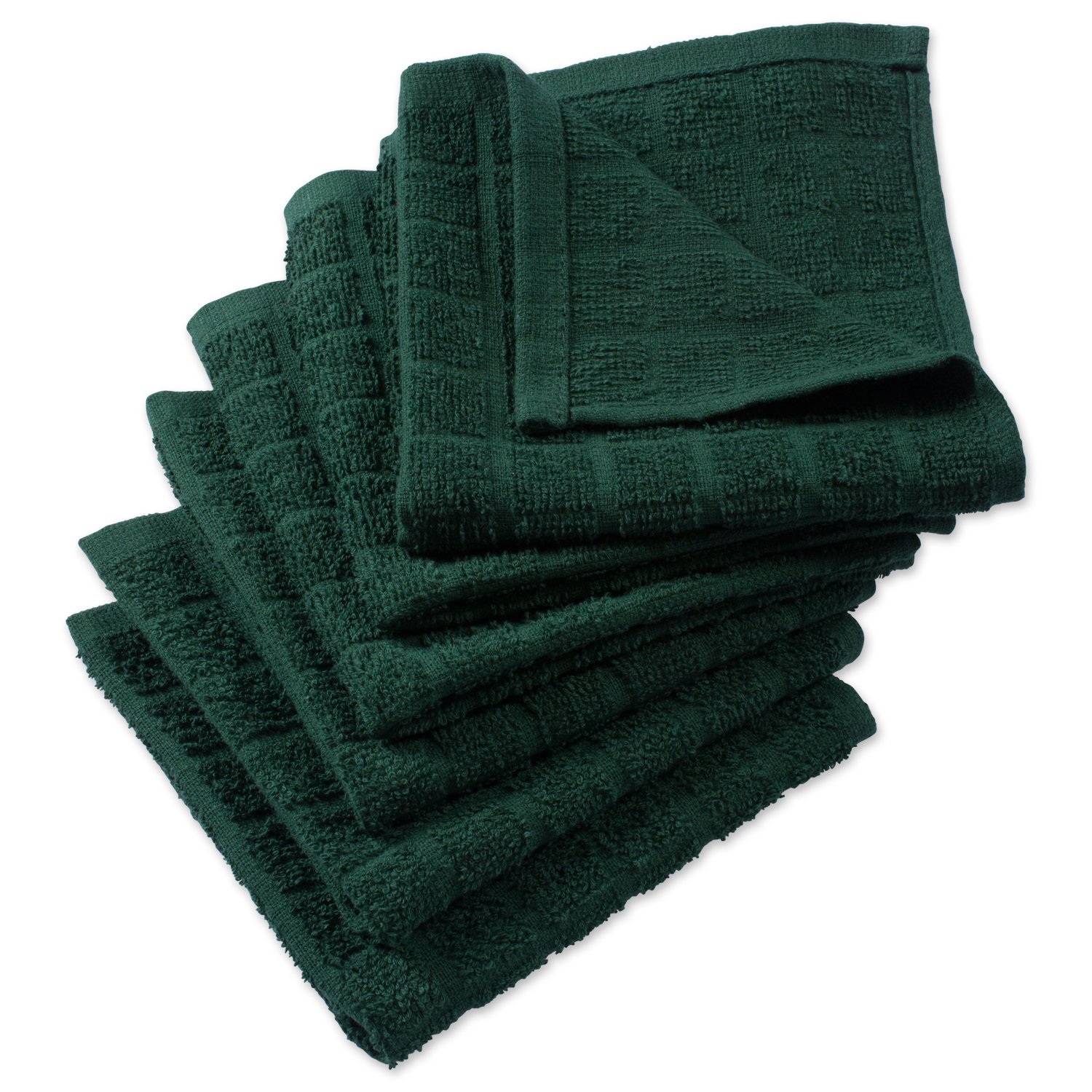 DIISolid Windowpane Dishcloth Set, Cotton Fabric, Dark Green, 12x12