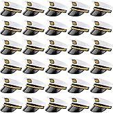 SGBETTER 30 Pack Captain Hats White Adjustable Yacht Hats for Halloween Adults Kids Cruise Line Captain Theme Party Cosplay Costume Accessory