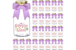 Serencatcher 24 Pack Baby in Bloom Candy Bottles Jars with Ribbons and Thank You Stickers Wildflower Baby Shower Party Favor Jars Table Centerpieces for Baby in Bloom Baby Shower Decorations Purple