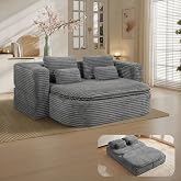 IZLKQC 75'' Folding Sleeper Sofa Bed, Memory Foam Boneless Couch | Full Size Guest Bed Mattress, Modern 2-in-1 Floor Deep Seat Sleeper Sofa with 4 Pillows and Blanket | Corduroy Gray