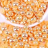 2000PCS AB Color Imitation Half Round Pearls Bead Loose Beads Gems, Mixed Sizes 2/3/4/5/6/8/10mm Flatback Pearls for Crafts Jewelry Nail Art Decoration Shoes Clothes Scrapbook(Orange AB)