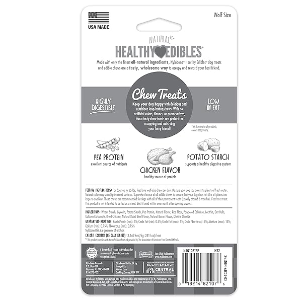 NYLABONE HEALTHY EDIBLES NATURAL DOG CHEWS LONG LASTING CHICKEN FLAVOR TREATS FOR DOGS, MEDIUM/WOLF (2 COUNT)
