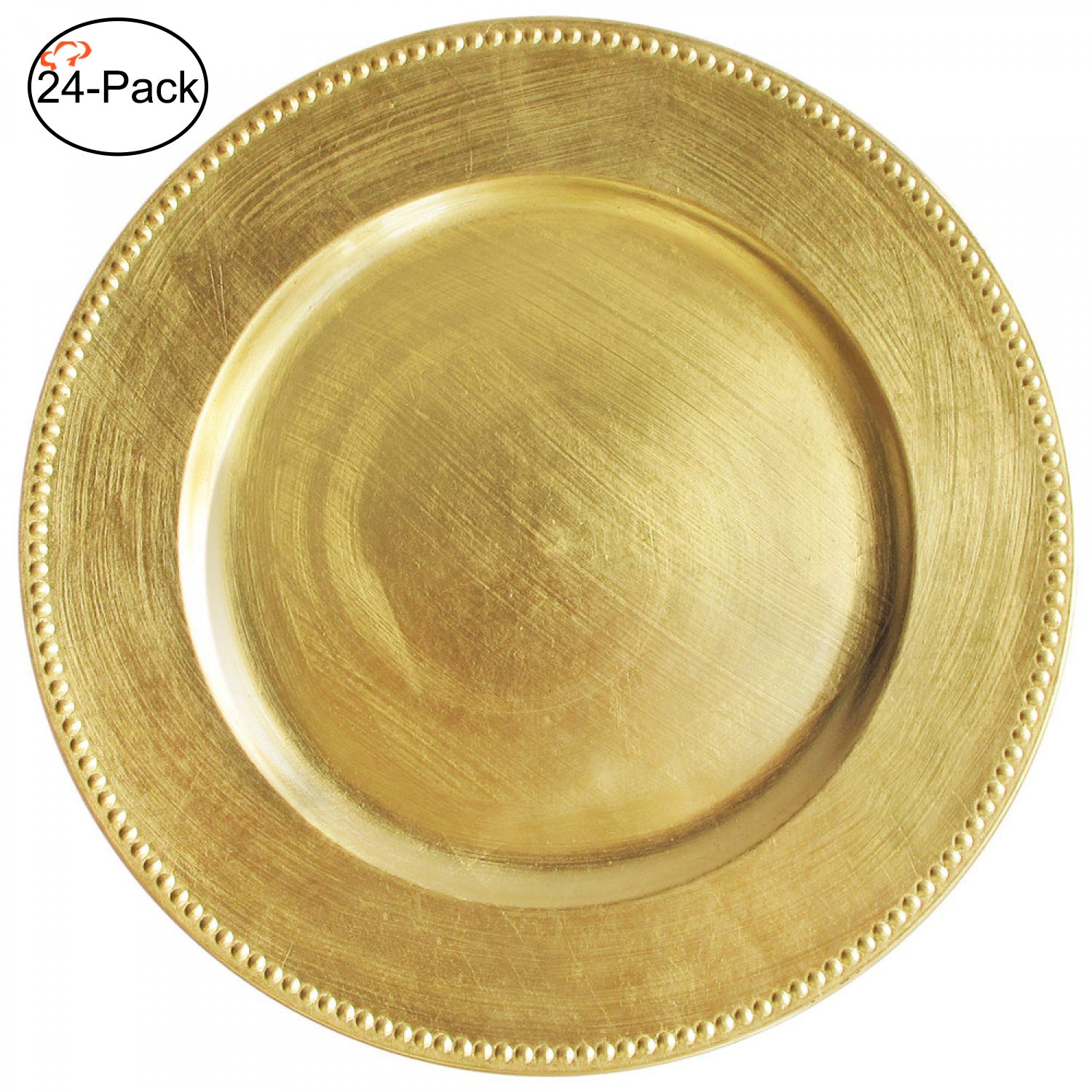Tiger Chef 13-inch Gold Round Beaded Charger Plates, Set of 2,4,6, 12 or 24 Dinner Chargers (24-Pack)