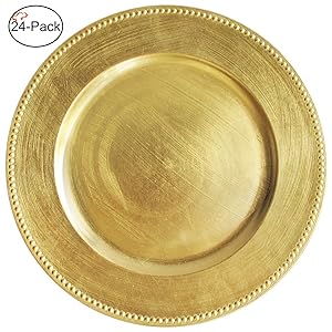 Tiger Chef 13-inch Gold Round Beaded Charger Plates, Set of 2,4,6, 12 or 24 Dinner Chargers (24-Pack)