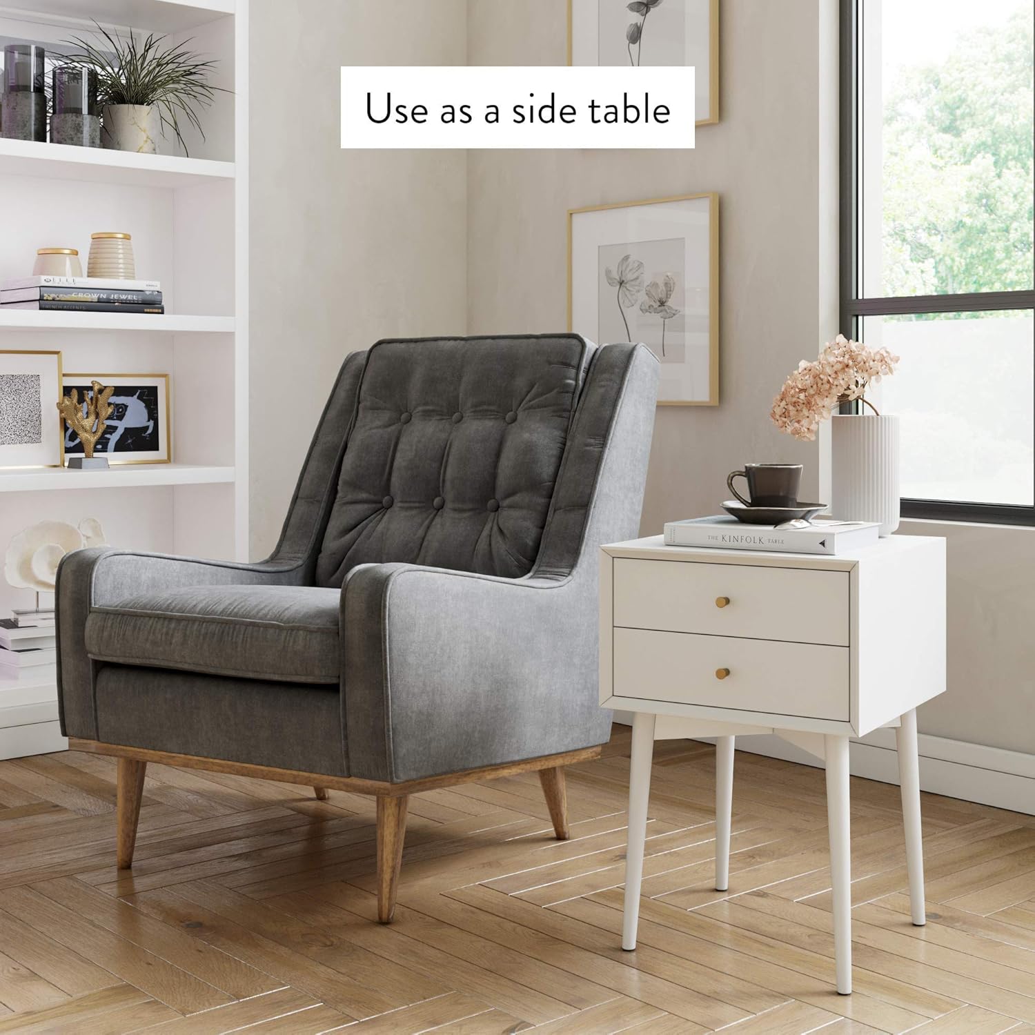 Nathan James Harper Mid-Century Modern Side Table, 2-Drawer Wood Nightstand, White: Kitchen & Dining