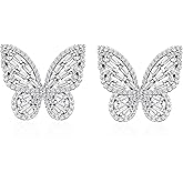 GELVTIC Silver Butterfly Earrings for Women Girls Golden Butterfly Earring Sterling Silver Post Cute Bow Stud for Mother Wife Lover Valentine's Day Gift Jewelry Prom Wedding Brides