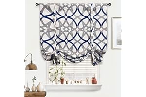 DriftAway Tie Up Curtains for Small Windows Alexander Spiral Geo Trellis Pattern Room Darkening Thermal Insulated Blackout Window Adjustable Balloon Curtain Rod Pocket 31 Inch by 47 Inch Navy and Gray