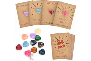 SROTEK 24 Pack Gem Valentines Cards Valentines Day Gifts for Kids Cards with Heart-Shape Crystal Stone Funny Valentine Exchange Card Gift for Boys Girls Toddlers Class Classroom School Party Favor