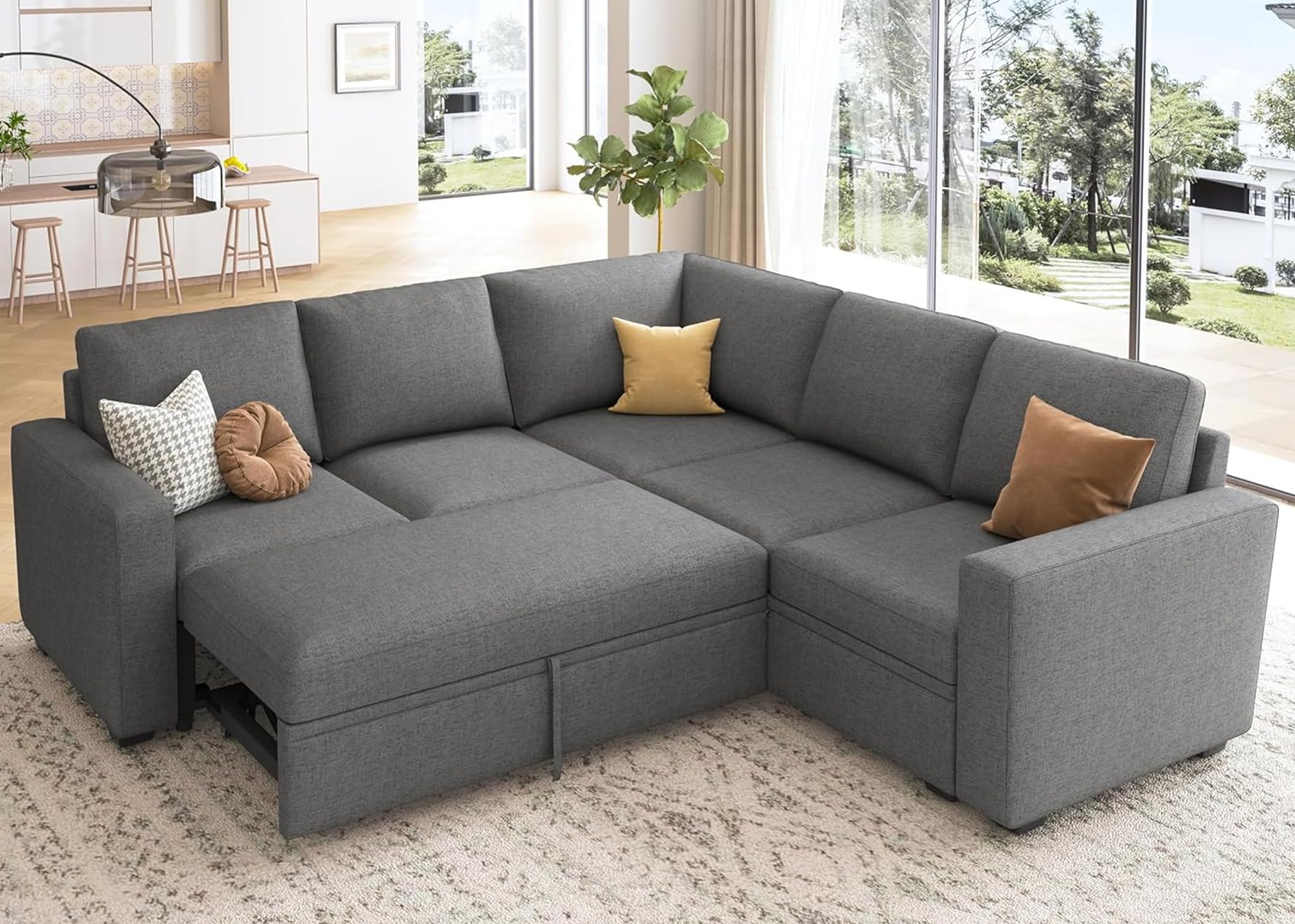 Photo 1 of *PARTIAL SET*
HONBAY Sectional Sleeper Sofa with Pull Out Bed, L Shaped Couch with Storage Seat, Modular Sectional Couches for Living Room, Dark Grey