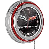 Neon Clock - Retro Corvette C6 Black Analog Wall Clock with Pull Chain - for Kitchen, Garage, Game Room, or Home Bar by Trademark Gameroom