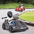 Costzon 6V Racer Go Kart with 2.4G Remote Control, Electric Kids Ride-on Toy with Safety Belt, Music, USB Port, Forward/Backward, 2MPH Max Speed, Battery Powered Go Kart for Kids 37-96 Months (Black)