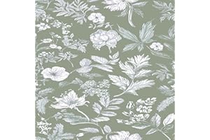 CZCHAIYI 17.7in×236in Peel and Stick Wallpaper Green Boho Floral and Leaves Contact Paper for Cabinets Decorative Wallpaper F