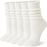 SAVALOS Women White Merino Wool Slouchy Boot Socks Warm Winter Thermal Slouch Scrunch Cozy Knit Comfy Hiking Work Gifts Socks 5 Pairs Stocking Stuffers(W,L)