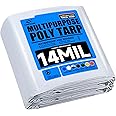 Tarpware 8'x10' White Heavy Duty Waterproof Full Size Tarp, Durable Poly Tarpaulin with Grommets&Reinforced Edges, UV Resistant Tarp Cover for Vehicle/Pool Cover/Boat/Tent/Construction site