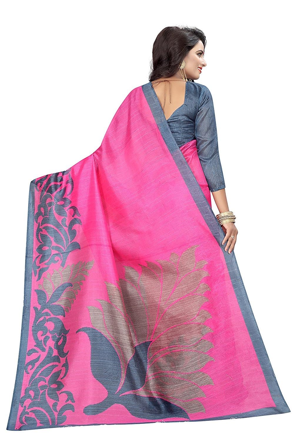 tdc women's silk saree with blouse piece, free size (pink)