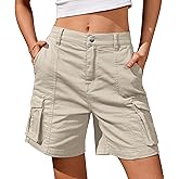IVIR Bermuda Shorts for Women Cargo Shorts Knee Length 6 Pockets Elastic Waist Long Shorts for Summer Casual