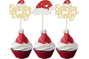 Ephlyn 24Pcs Christmas Santa Baby Cupcake Toppers Glitter Merry Christmas Cupcake Picks for Baby Shower Gender Reveal Kids Boys Girls Birthday Party Cake Decorations Supplies Gold