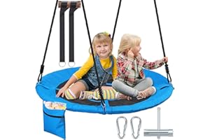 PUULIVEE 900lbs 40" Outdoor Saucer Tree Swing for Kids Adults | Anti-Sagging Flying Swings for Swing Set | 900D Wear Resistant Round Swings for Outside Tree with Zipper Pocket & Hanging Straps