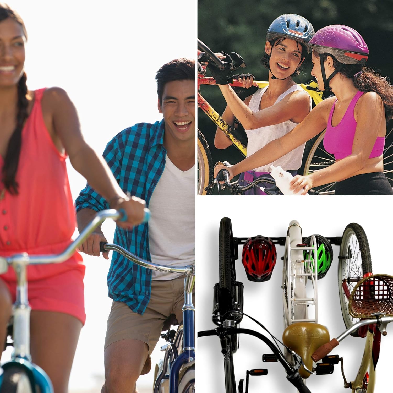 Koova Wall Mount Bike Storage Rack Garage Hanger for 3 Bicycles + Helmets | Fits All Bikes Even Large Cruisers/Big Tire Mountain Bikes | Heavy Duty Powder Coated Steel | Made in USA (3 Bike Rack): Home & Kitchen