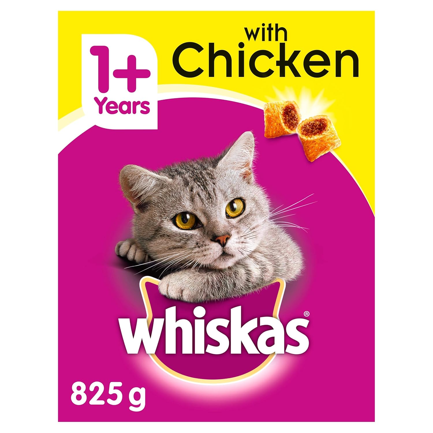 Whiskas 1+ Dry Cat Food for Adult Cats with Chicken, 1 Bag (1 x 825 g) Amazon.co.uk Prime Pantry