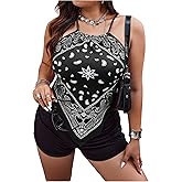 Floerns Women's Plus Size Tribal Print Cami Top Sleeveless Hanky Hem Boho Camisole
