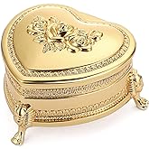 Hipiwe Vintage Metal Jewelry Box with Antique Flower Carved, Small Heart Shape Trinket Organizer Box Earrings Rings Necklace Bracelet Storage Holder, Keepsake Gift Box for Women