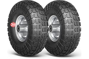 Winisok 4.10/3.50-4 Tire Wheels Flat Free, 10" Heavy Duty Solid Replacement Tires with 5/8’’ Bearings for Wagon, Wheelbarrow, Hand Truck, Generators (2 Pack)