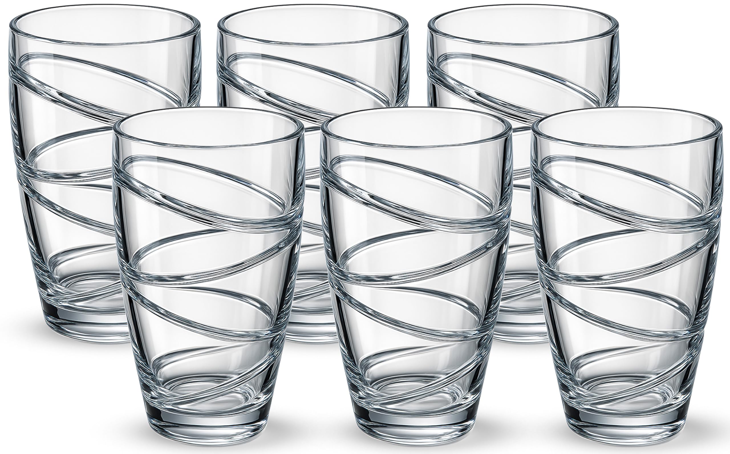 volila Set of 6 Plastic Tumblers - 500ml Clear Plastic Drinking Glasses with Swirl Design, Reusable, Unbreakable, Stackable Garden Glasses, Acrylic Tumblers for Adults, Kids, Picnic, Camping, Party