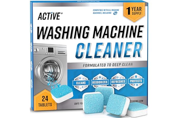 Washing Machine Cleaner Descaler 24 Pack - Deep Cleaning Tablets For HE Front Loader & Top Load Washer, Septic Safe Eco-Friendly Deodorizer, Clean Inside Drum and Laundry Tub Seal - 12 Month Supply