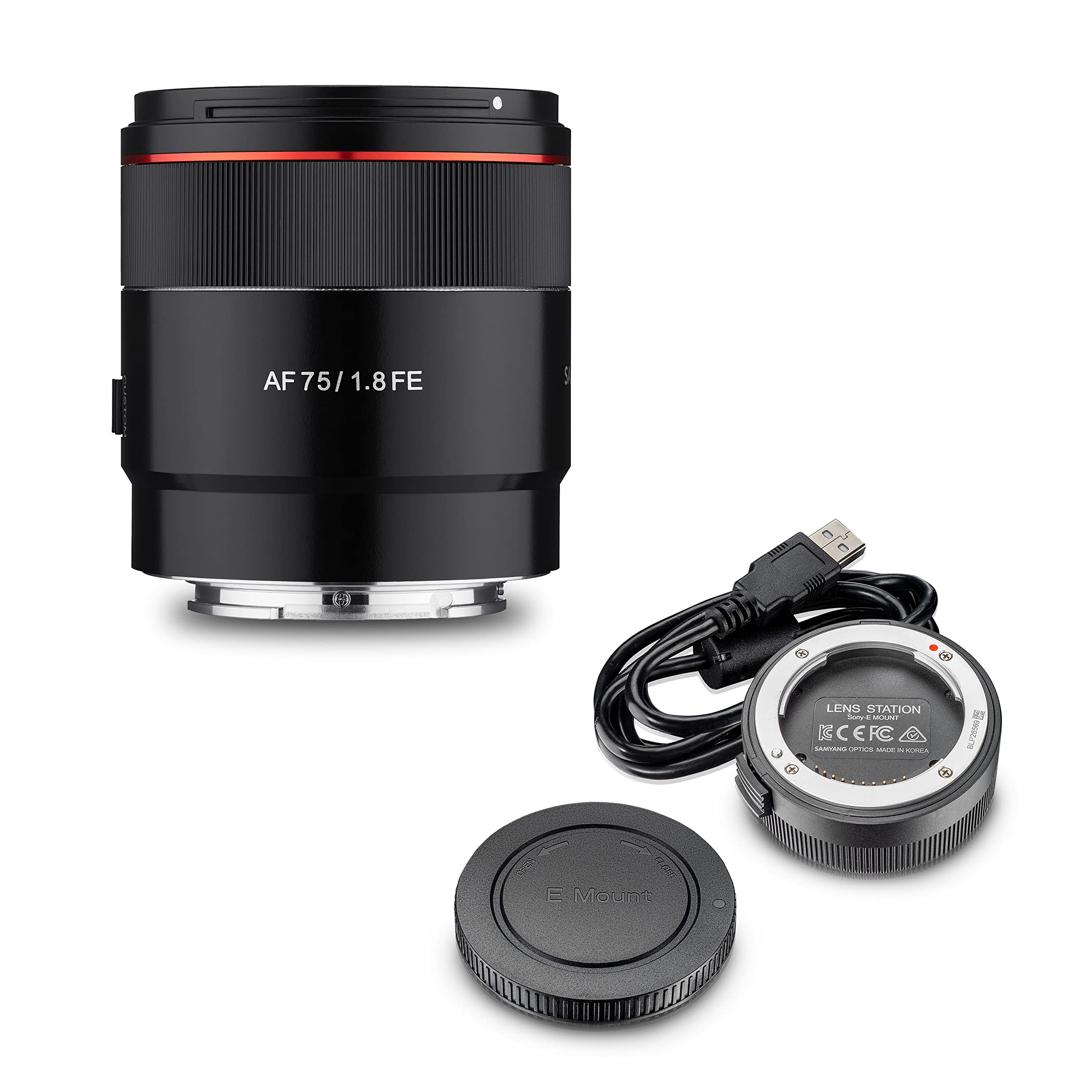 Samyang AF 75mm F1,8 FE + Lens-Station für Sony E Portrait-Objektiv für Vollformat & APS-C I 32,9° Bildwinkel & schnellem Autofokus I Festbrennweite für Sony A7C, A7 III, A6100 u.a. 3