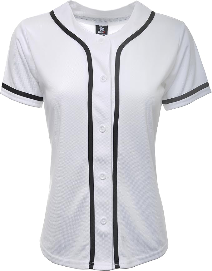 YoungLA Women Baseball Jersey Plain Button Down Shirt Tee
