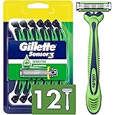Gillette Sensor3 Sensitive Men's Disposable Razor, 12 Razors