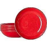 LEHAHA Vintage Melamine Pasta Bowls, Set of 6, 9.25 inch Large Salad Bowls, Unbreakable 100% Melamine Serving Bowls Set for Dinner, 42 oz Wide and Shallow Bowls Set, Dishwasher Safe, Red…