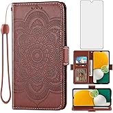 Asuwish Compatible with Samsung Galaxy A13 5G Wallet Case and Tempered Glass Screen Protector Leather Flip Card Holder Stand Cell Phone Cover for Gaxaly A 13 G5 2022 13A A135G SM A136U Women Men Brown