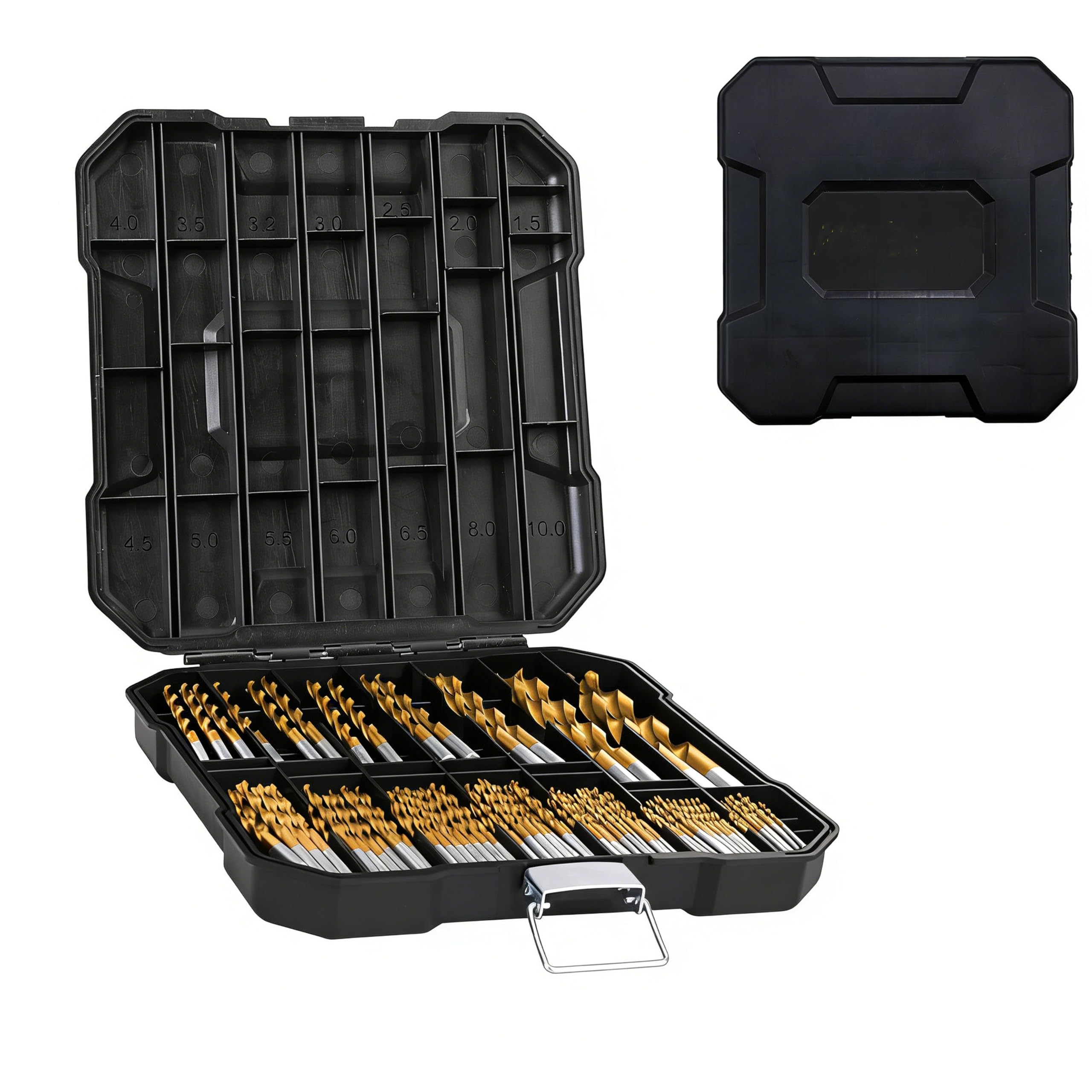 HURRICANE Metric 99pc Titanium Twist Drill Bit Set, 135° Tip High Speed Steel Jobber Drill Bits Kit for Wood/Cast Iron/Aluminum Alloy/Plastic/Fiberglass, with Storage Case, Size from 1.5mm to 10mm
