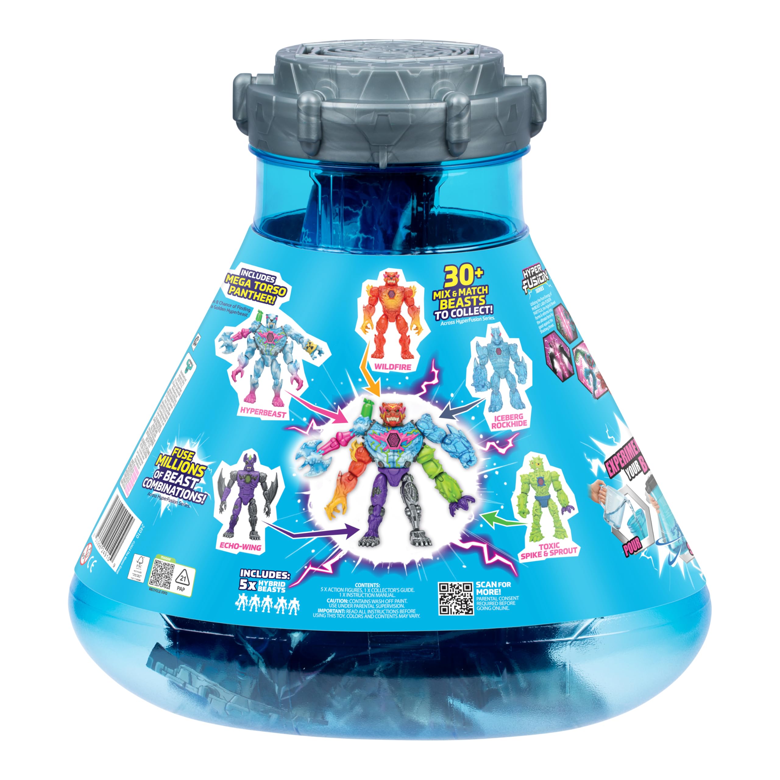MRBEAST LAB Hybrids Mega Pack, Reveal Different Hybrid Parts to Create 5 Mix & Match Action Figures, Including a Mega Torso Panther Experiment to Reveal Hybrid's Real Colors, Collect 30+ Beasts