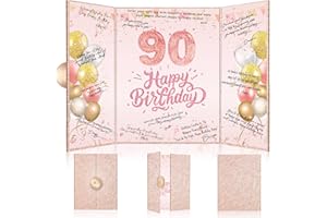 Tnvee 90TH Birthday Party Guest Book Birthday Decorations for Women, Large 19" x 12.2" Rose Gold Signature Signature Card Board Party Supplies Gifts for 90 Years Old Mom Grandma