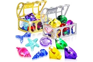 Duchong Pool Toys for Kids Ages 4-8 8-12, 24 Pcs Dive Gems Pool Toys, Summer Throw Pool Toys with Assorted Diving Gems and 2 Treasure Boxes, Summer Beach Toys for Boys and Girls