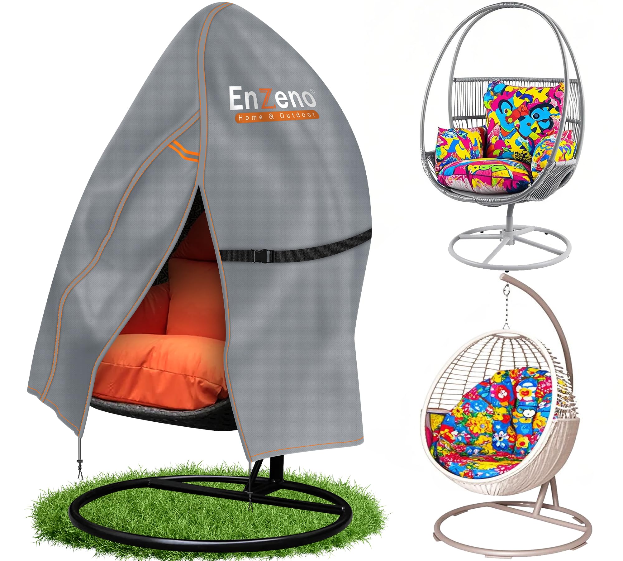 Enzeno Patio Hanging Egg Chair Cover, Outdoor Single seat Cocoon Swing Egg Chair Cover Waterproof with Zipper, 300D Heavy Duty Veranda Garden large Covers for egg chair on stand 190 * 115cm, Grey