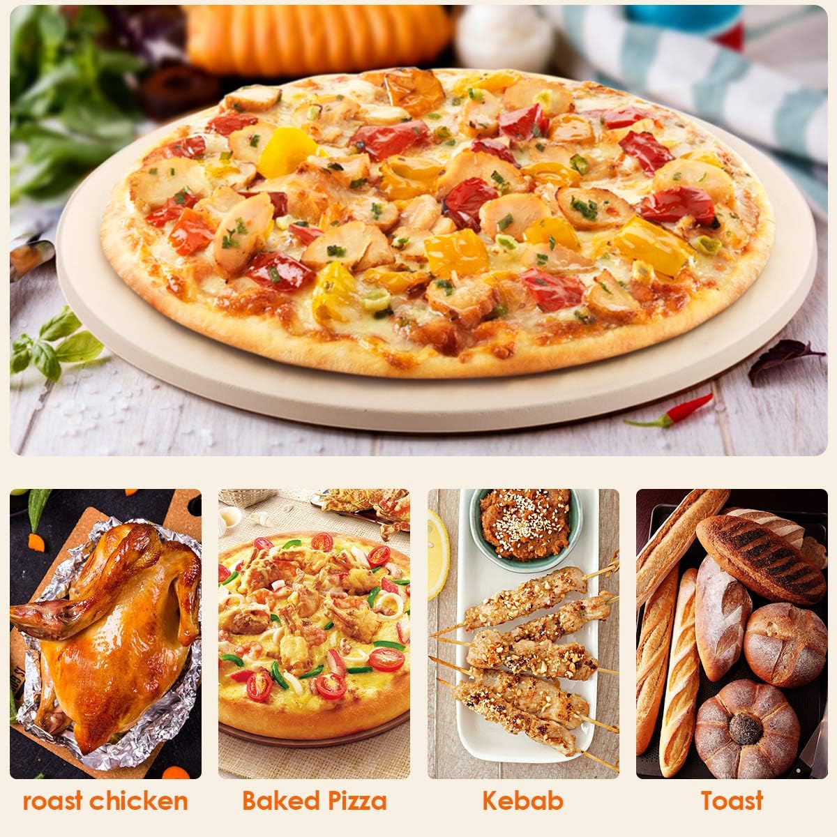 JulyPanny Pizza Stone, Ceramic Pizza Grilling Stone/Baking Stone/Pizza Pan, Perfect Baking Tools for BBQ and Grill - Thermal Shock Resistant, Durable and Safe Stone, 15'' Round and 0.43'' Thick : Garden & Outdoor