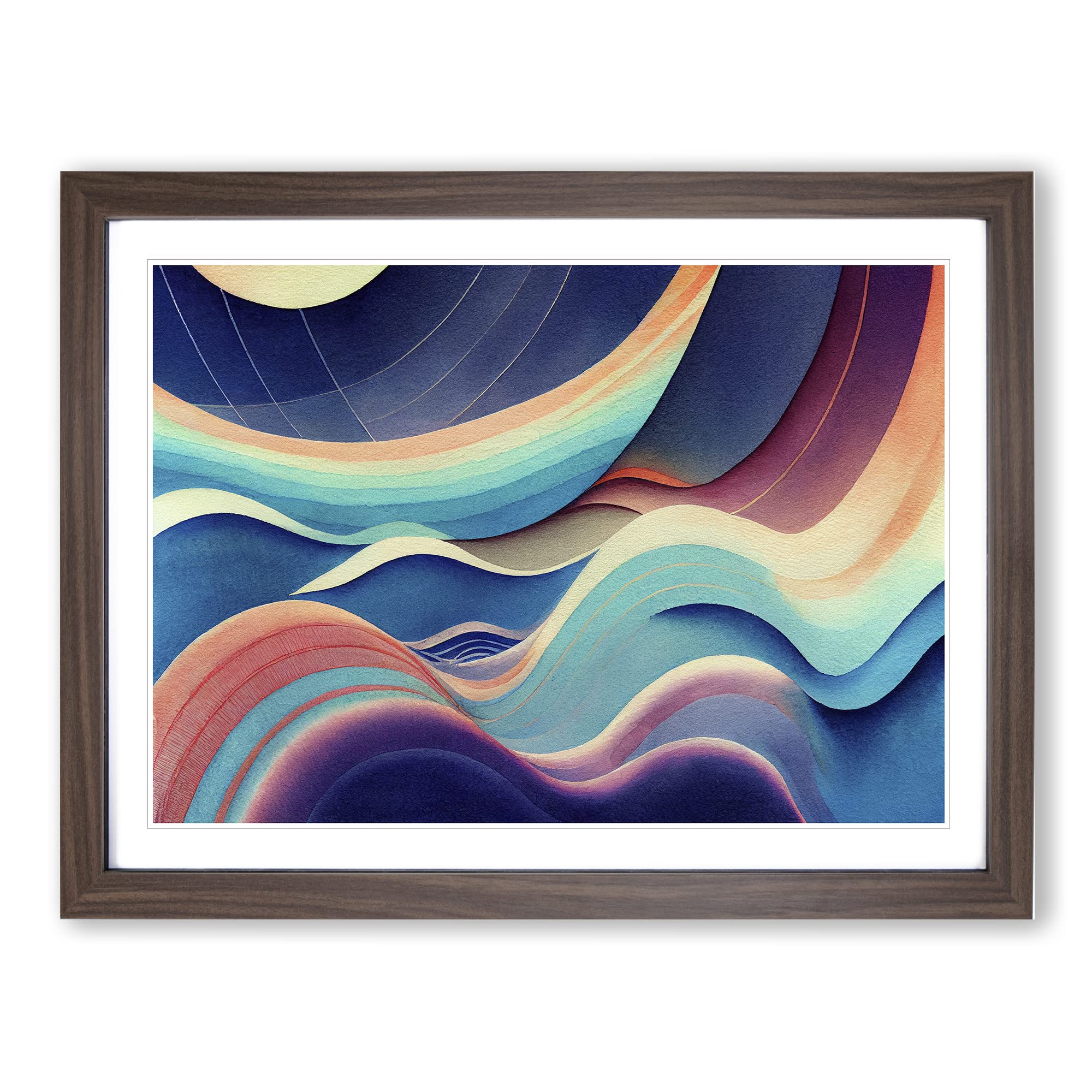 Watercolour Soundwave Art Vol.3 Abstract Framed Print | A4 Walnut Framed Wall Art | Ready to Hang | Abstract Historical Picture | Living Room Bedroom Lounge Office